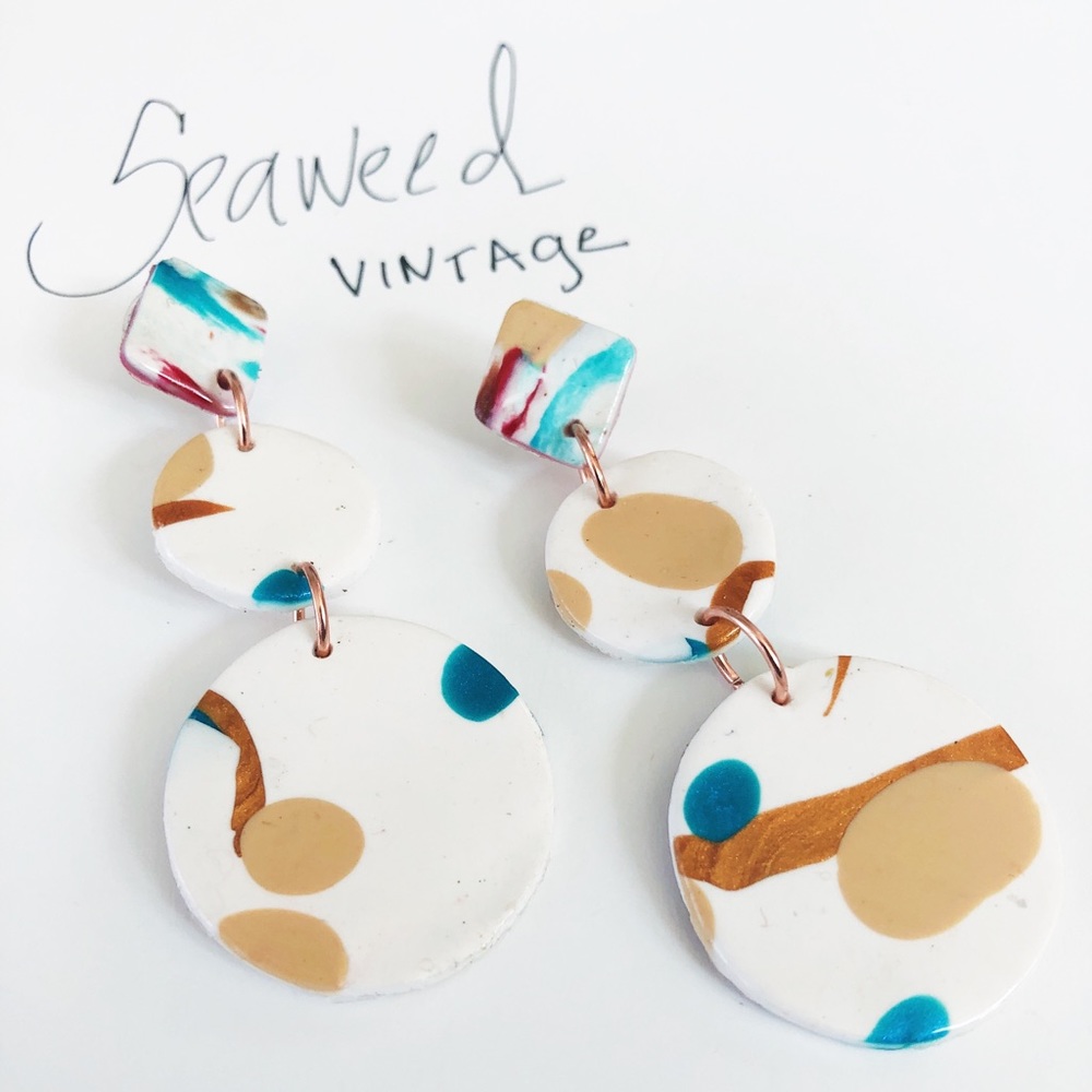 Retro Modern Polymer Clay Earrings- ONE OF A KIND!